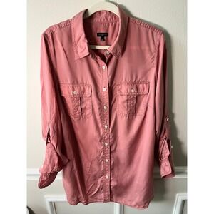 Talbots Plus Mauve Pink Lyocell Button Down Roll Tab Sleeve Utility Shirt 1X